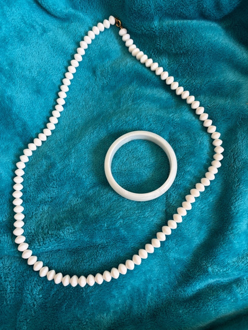 Vintage Trifari White Lucite Necklace + Acrylic Bangle Set